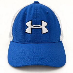 Under Armour Youth Golf Hat Royal Blue & White Mesh Stretch Fit Cap